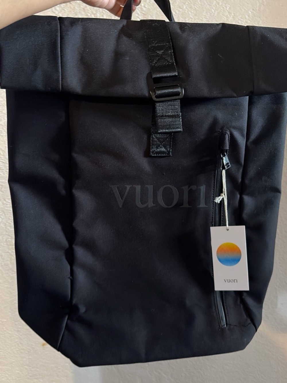Vuori Black Roll-Top Backpack with Front Zip